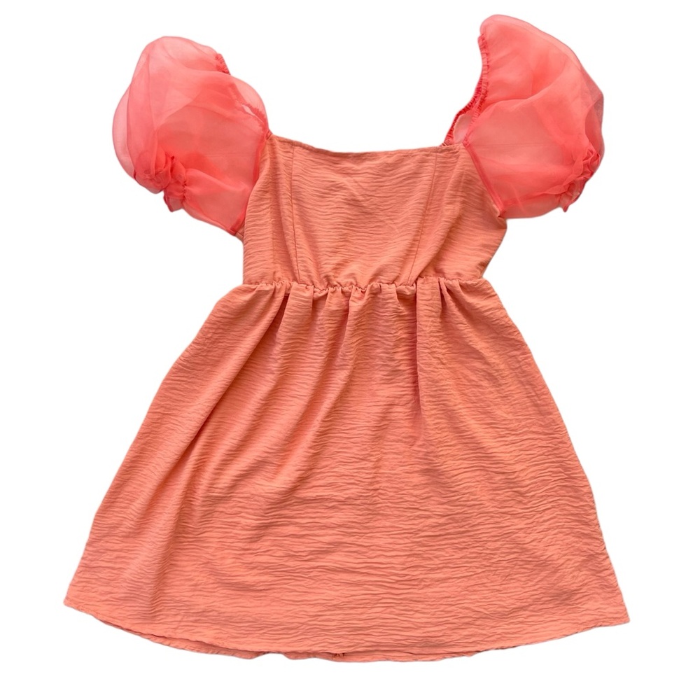 Peach Love California Women’s Sz Large Peach Coral Puff Short Sleeve Flowy Dress